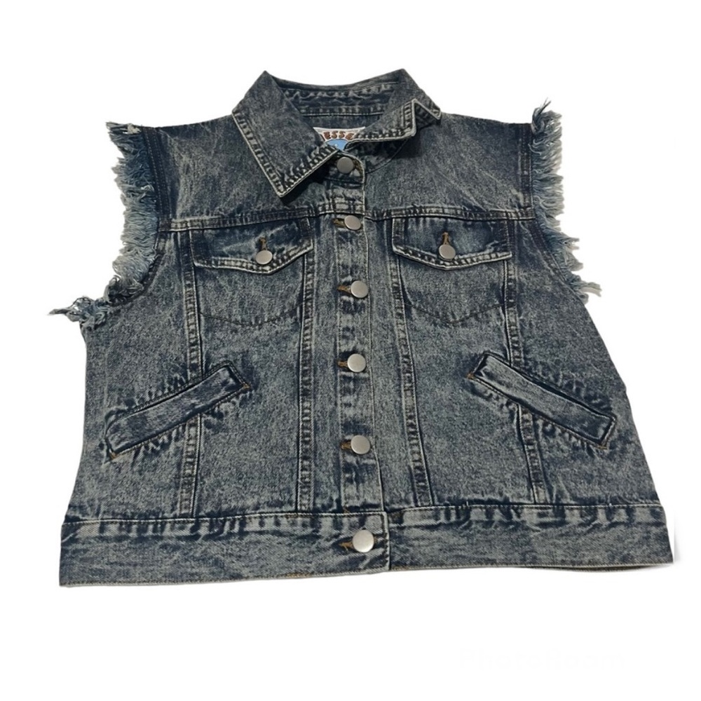 Jesse Jeans Denim Cropped Sleeveless Vest with Frayed Edges